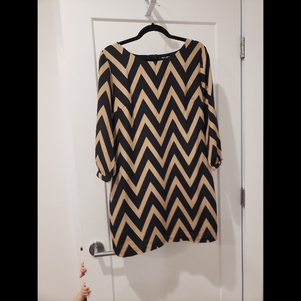Black and Tan Chevron Dress - Size 13